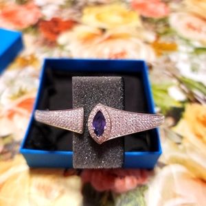 Jtv Bella Luce White&Blue Diamond Simulants Rhodium Over Silver Bangle Bracelet